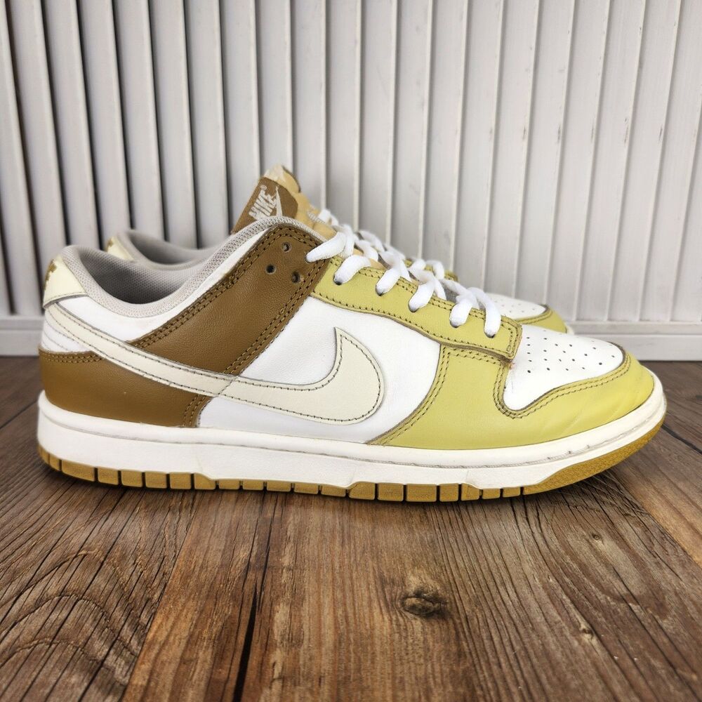 Nike Dunk Low Bronzine Sneakers Men's 8.5 Yellow White Leather Shoes FZ4042-716